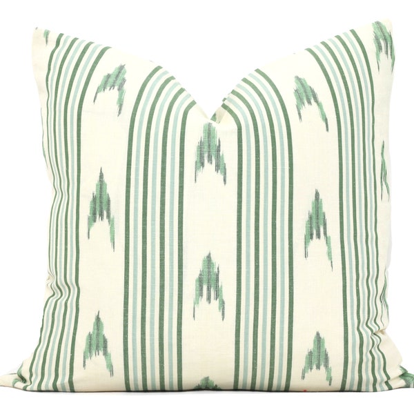 Schumacher Santa Barbara Ikat in Green and Cream Decorative Pillow Cover, Made to order, accent throw, toss pillow cover