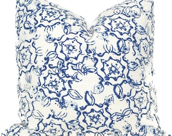 Indigo Blue Floral Pillow Cover: John Robshaw Duralee Fabric