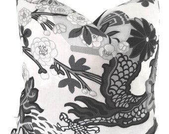 Smoke Schumacher Chiang Mai Dragon with lantern Decorative Pillow Covers, Toss Pillow, Accent Pillow, Throw Pillow, Pillow sham