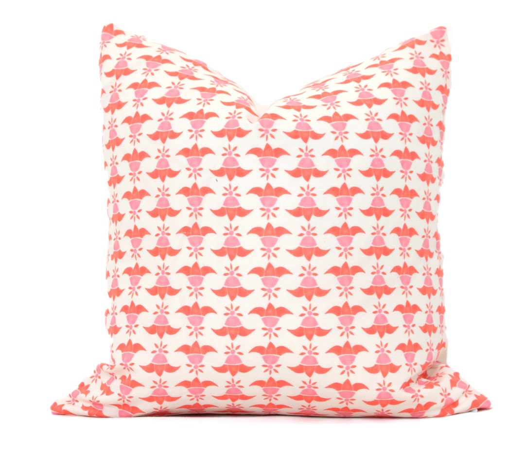 Coral and Pink Bellflower Pillow Cover: Cotton Linen Throw Pillow - Etsy