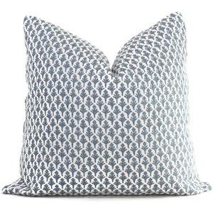 Blue Block Print Pillow Cover: Ponce Blueridge Lacefield Textiles