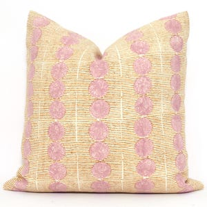 Copper Rose Sun Rise hand block print Molly Mahon Decorative Pillow Cover 18x18, 20x20, 22x22, Eurosham or lumbar Schumacher stripes circles