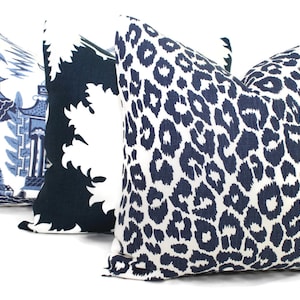Schumacher Iconic Leopard in Ink Decorative Pillow Cover, 20x20 22x22 Lumbar pillow Toss Pillow, Accent Pillow Blue Throw Pillow rts rmt