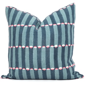 Blue and Pink Luna wood block Molly Mahon Decorative Pillow Cover 18x18, 20x20, 22x22, Eurosham or lumbar wood block print Schumacher luna