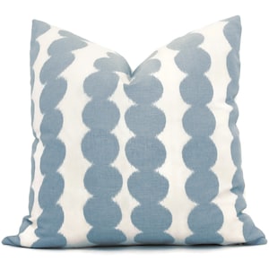 Schumacher Sky Blue Full Circle Decorative Pillow Cover, Made to order, aqua and off white throw, toss pillow cover