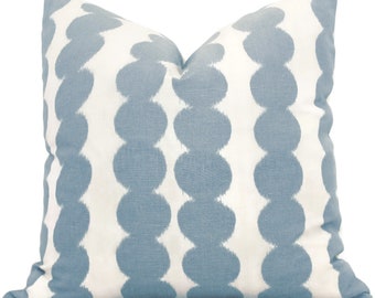 Schumacher Sky Blue Full Circle Ikat Pillow Cover: Geometric Woven Throw