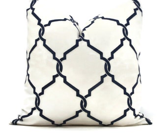 White and Blue Embroidered Trellis Decorative Pillow Cover,20x20 ready to ship