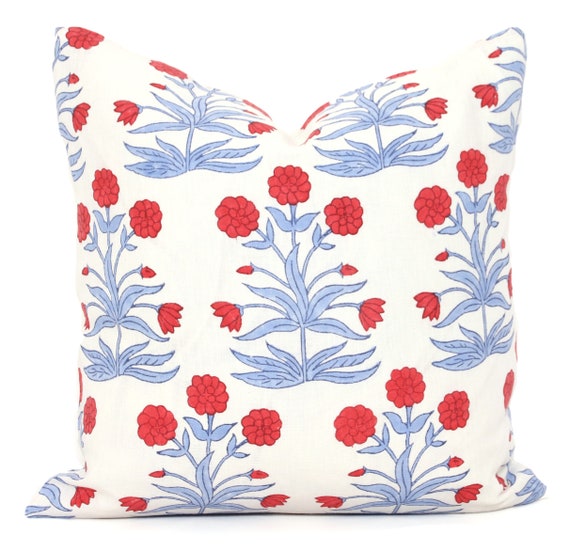 Hand Block Floral Pillow Covers 18x18 20x20 Throw Pillows hand