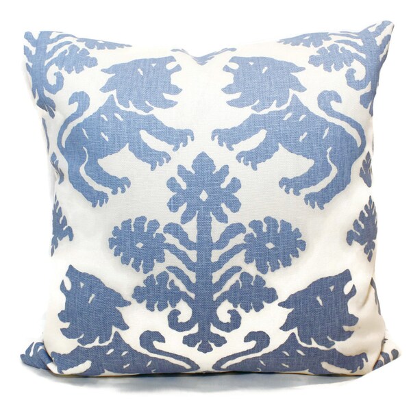 Schumacher Blue Lion Pillow Cover: Regalia Linen Throw Cushion