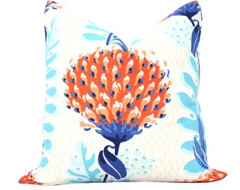 Coral  Orange Tiverton Decorative Pillow Cover  18x18, 20x20, 22x22, Eurosham or lumbar Thibaut cushion cover, toss pillow accent pillow