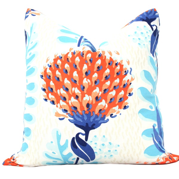 Coral  Orange Tiverton Decorative Pillow Cover  18x18, 20x20, 22x22, Eurosham or lumbar Thibaut cushion cover, toss pillow accent pillow