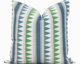 Blue and Green Lomita Stripe Decorative Pillow Cover  18x18, 20x20, 22x22, Eurosham  lumbar Thibaut cushion cover, toss pillow accent pillow