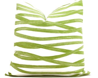 Schumacher Green Brushstrokes Pillow Cover: Hand-Screened Cotton Linen