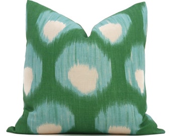 Peter Dunham Green and Aqua Bukhara Decorative Pillow Cover 18x18, 20x20, 22x22, 24x24, Eurosham or Lumbar Pillow, Ikat pillow