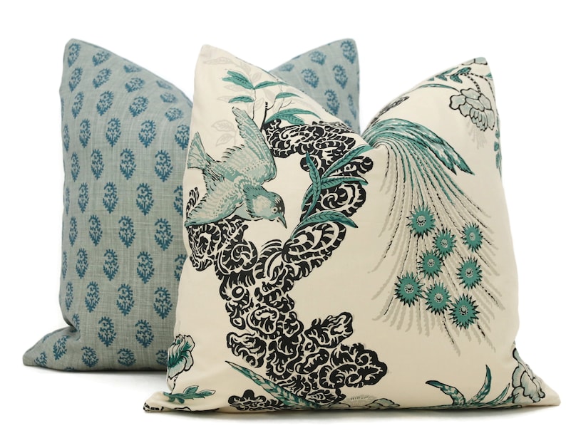 Peter Dunham Blue Peacock Rajmata Decorative Pillow Cover 18x18, 20x20 ...