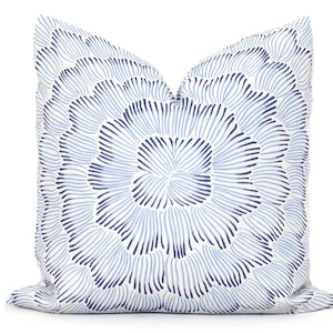 Schumacher Pillow Cover Blue Feather Bloom Decorative Pillow Cover, Toss Pillow, Throw Pillow, Accent Pillow,