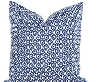 Victoria Larson Blue and White Flummy Decorative Pillow Cover  18x18, 20x20, 22x22, Eurosham or lumbar
