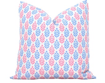 Cerulean Blue Pink Lotti Decorative Pillow Cover, Throw Pillow, Accent Pillow, Pillow Sham blue pink floral pillow Danika Herrick