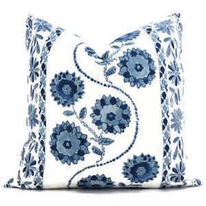 Schumacher Blue Zinnia Handprint Decorative Pillow Cover 18x18, 20x20, 22x22, 24x24, Eurosham or Lumbar Pillow, throw pillow, toss pillow