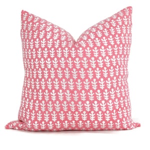 Pink Floral Woodblock Molly Mahon Bagru Decorative Pillow Cover 18x18, 20x20, 22x22, Eurosham or lumbar wood block print