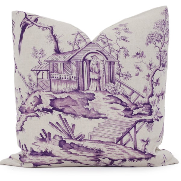 Iris Shengyou Toile decoratieve kussensloop 18x18, 20x20, 22x22, 24x24, Eurosham of lumbaal kussen, Schumacher paars toile kussen