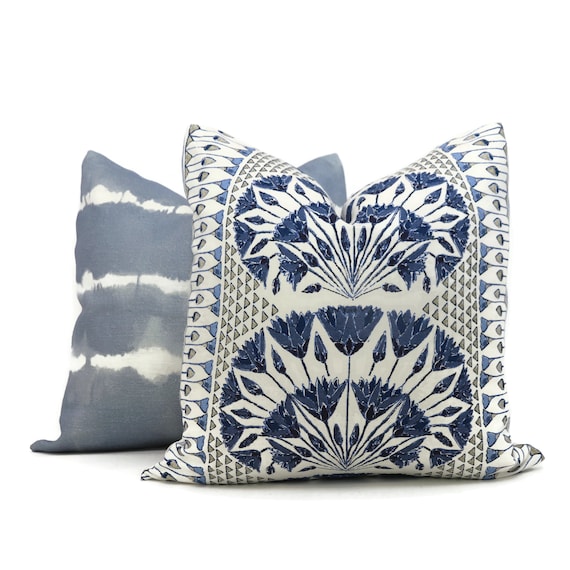 Thibaut Cairo Floral Blue and White Throw Pillow