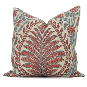 Thibaut Blue and Red Palampore Decorative Pillow Cover  18x18, 20x20, 22x22, Eurosham or lumbar