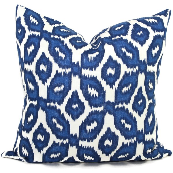 Housse de coussin décorative Ikat bleu cobalt, 18 x 18, 20 x 20, 22 x 22, Eurosham ou un oreiller lombaire, housse de coussin lin bio, coussin