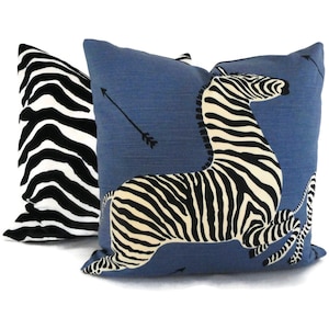 Blue Scalamandre Zebra Decorative Pillow Cover, Square, Euro or Lumbar Pilllow