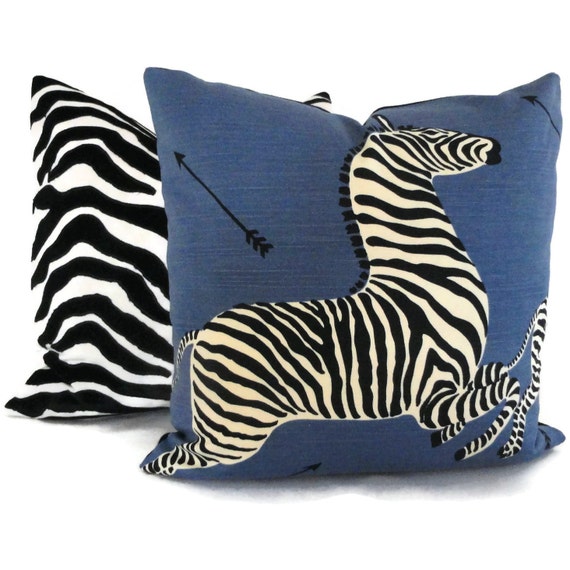 Blue Scalamandre Zebra Decorative Pillow Cover Square Euro Etsy