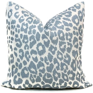 Schumacher Iconic Leopard in Sky Decorative Pillow Cover, 20x20 22x22 Eurosham, Lumbar pillow Toss Pillow, Accent Pillow, Throw Pillow