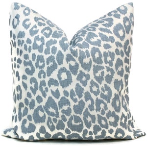 Schumacher OUTDOOR Iconic Leopard in Sky Decorative Pillow Cover, 20x20 22x22 Eurosham, Lumbar pillow Toss Pillow, Accent Pillow, Throw eor