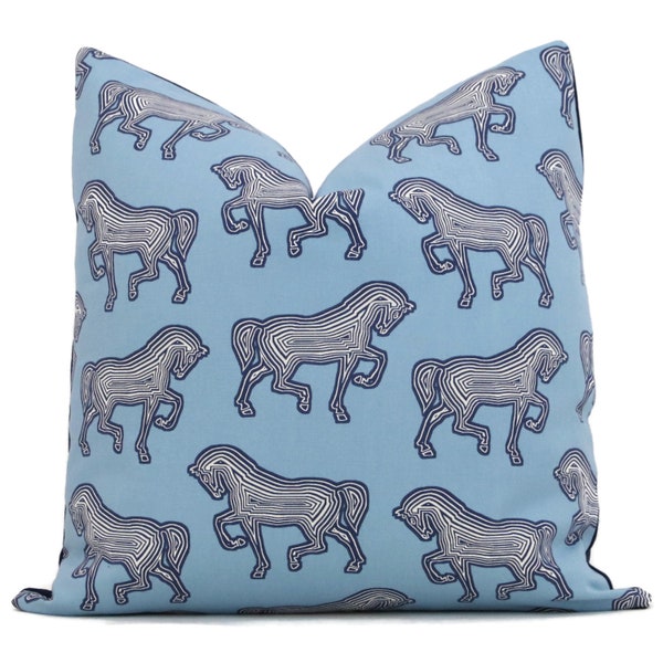 Horse pillow, Schumacher Blue Faubourg Decorative Pillow Cover 18, 20, 22, 24 Eurosham or lumbar pillow cover toss pillow cushion equestrian