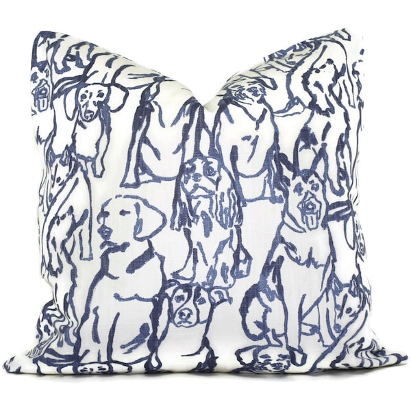 Best Friends Dog Pillow Navy Blue Decorative Pillow Cover, Throw Pillow, Accent Pillow, Pillow Sham  Blue  Dog PortraitLacefield Textiles