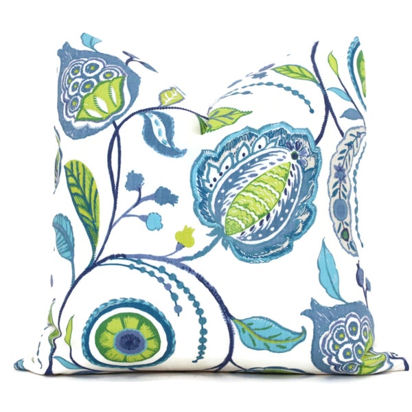 Kayo Floral Decorative Pillow Cover 18x18, 20x20 or 22x22, Eurosham 14x20 or 12x24 Throw pillow Kravet Clarke & Clarke Apple Denim