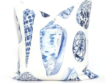 Blue Seashell Print Pillow Cover: Scalamandre Coquina Porcelain Linen rts