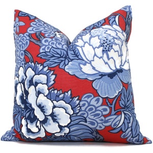 Thibaut Honshu Red and Blue Chinoiserie Floral Decorative Pillow Cover  18x18, 20x20, 22x22, Eurosham or lumbar