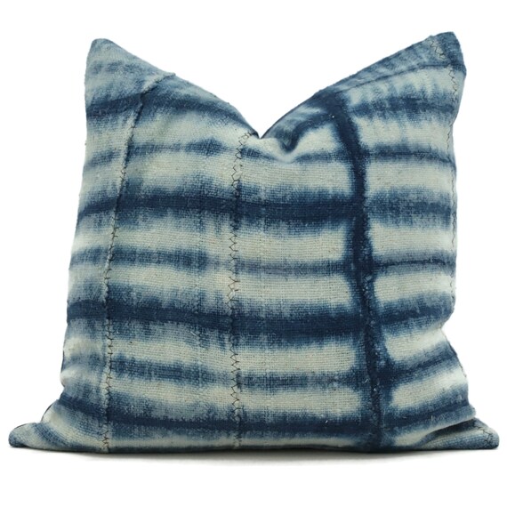 Decorative Pillow Cover Indigo and Zig Zag Shibori Print Pillow Cover