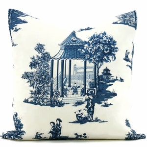 Blue and White Pagoda Decorative Pillow Cover 18x18, 20x20, 22x22, 24x24, 26x26,  lumbar pillow linen cushion cover eor