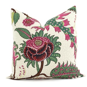 Jewel Sinhala Linen Print Pillow Cover 18x18, 20x20  Schumacher Jacobean tree of life
