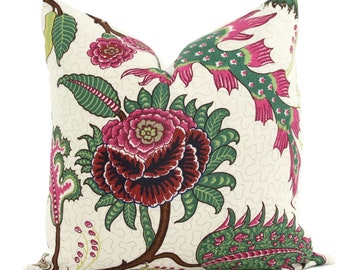 Jewel Sinhala Linen Print Pillow Cover 18x18, 20x20  Schumacher Jacobean tree of life