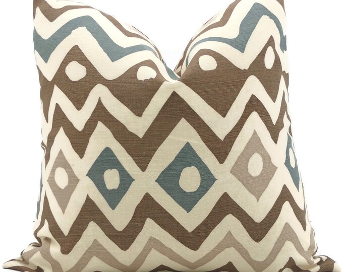Brown and Blue Quadrille Pillow Cover Cap Ferrat 18x18 20x20 Etsy