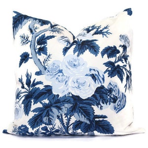 Schumacher Indigo Blue Pyne Hollyhock Cover lumbar cover, throw pillow, accent pillow, Blue floral rmt image 1