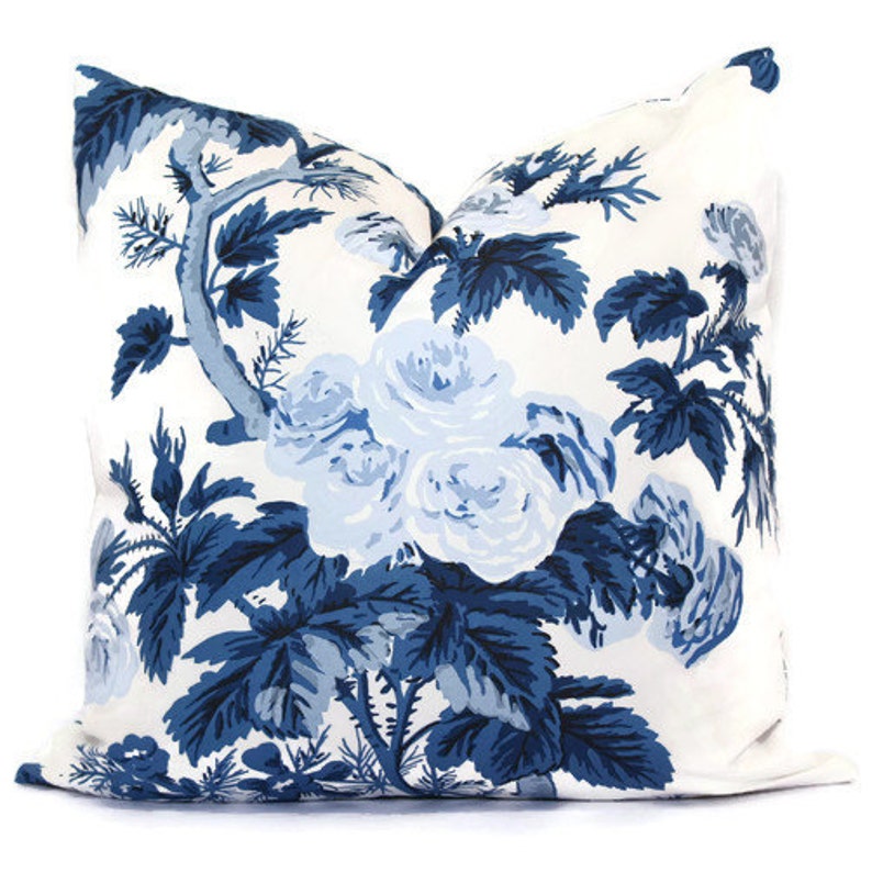Schumacher Indigo Blue Pyne Hollyhock Cover lumbar cover, throw pillow, accent pillow, Blue floral rmt image 1