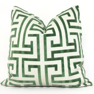 Green Thibaut Ming Trail Decorative Pillow Cover 18x18, 20x20, 22x22, Eurosham or lumbar Kelly green Fret Trellis pillow cut velvet