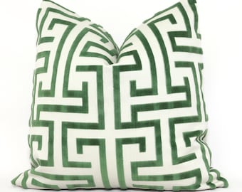 Green Velvet Trellis Pillow Cover: Thibaut Ming Trail Design