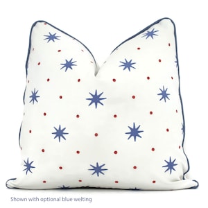 Sister Parish Prussian Blue and Red Serendipity Star Decorative Pillow Cover  18x18, 20x20, 22x22, Eurosham or lumbar, pillow decor