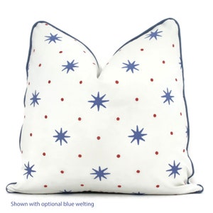 Sister Parish Prussian Blue and Red Serendipity Star Decorative Pillow Cover  18x18, 20x20, 22x22, Eurosham or lumbar, pillow decor