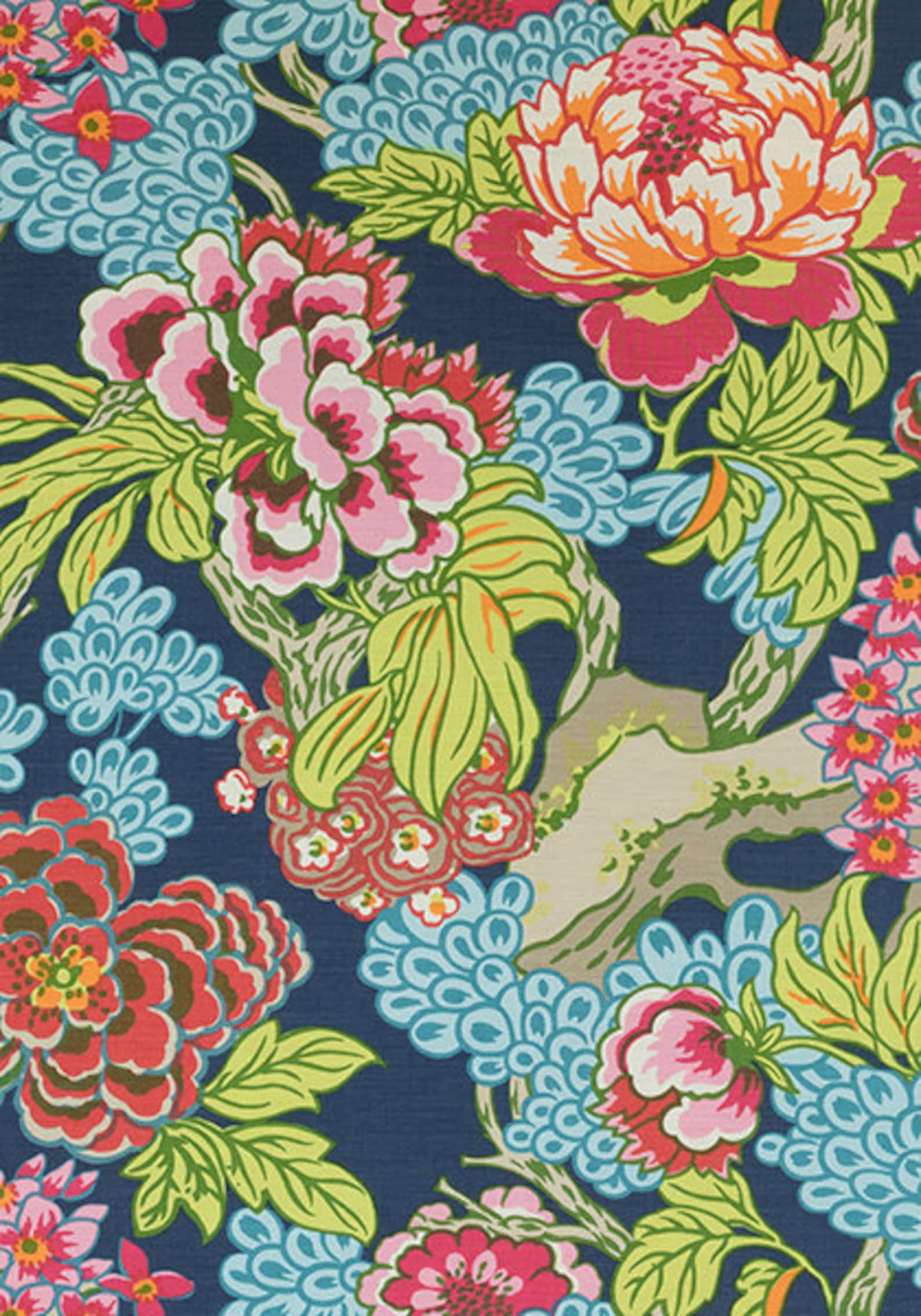 Thibaut Honshu Blue Pink Chinoiserie Floral Decorative Pillow Etsy