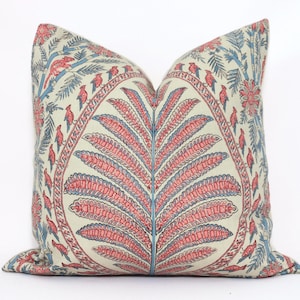 Thibaut Blue and Red Palampore Decorative Pillow Cover  18x18, 20x20, 22x22, Eurosham or lumbar